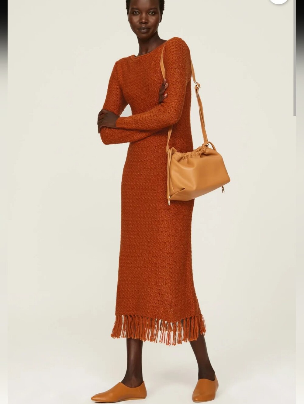 Pamela Love Orange Fringe Knit Midi Dress Size S